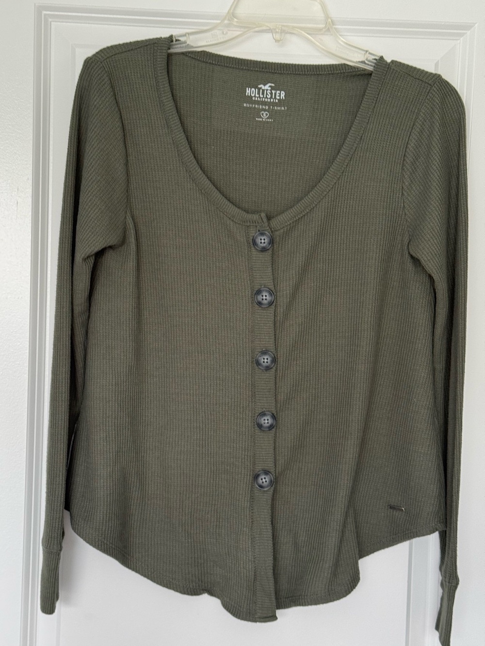 Hollister Olive Ribbed Button-Down Boyfriend Tshirt Size S
